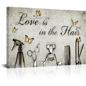 SkenoArt Vintage Hair Salon Tool Set Picture Wall Art Fashion Barber Shop Canvas Wall Decor Scissors Hairdress Haircut Wall Decor for Home Hair Room Decor 16''x24''