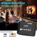 4K@30hz HDMI TV Media Player with HDMI/AV Output, Digital MP4 Player for 14TB HDD/ 512G USB Drive/SD Card/H.265 MP4, with Remote Control for MP3 AVI RMVB MPEG etc
