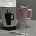 40 oz Shiny Tumbler with Handle and Straw,Stainless Steel Tumbler with Lid and Straw,Insulated Travel Mug(Cold for 34 Hours),Water Bottle for Iced Tea,Coffee (Pink)