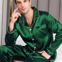 2 x Men's Silky Satin Pajama Sets Mens Sleepwear Big and Tall Pajamas for Men Loungewear Summer Pjs Lounge Set M-5XL (Green)