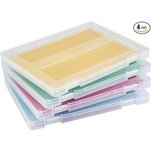 Mickiewicz 4 Pack A4 File Portable Paper Organizer Boxes for 8.5" x 11" Letter Paper, Thick Scrapbook Storage Box, Art Supply Craft Organizers Board Game Organization