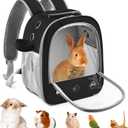 DBNESS Guinea Pig Carrier Backpack, Portable Rabbit Travel Carring Bag for Pet Bunny Chinchilla Bearded Dragon Hamster Parrot Outgoing Pouch Case with Water Bottle Holder & Detachable Pad (Black)