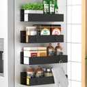 HuggieGems Metal 4 Pack Magnetic Spice Storage Rack Organizer for Refrigerator and Oven, Black Fridge Organizers and Storage 