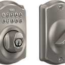 Schlage Camelot Electronic Keypad Deadbolt Lock, Keyless Front Door Entry, Mechanical Key Backup Included, Satin Nickel, BE365 V CAM 619