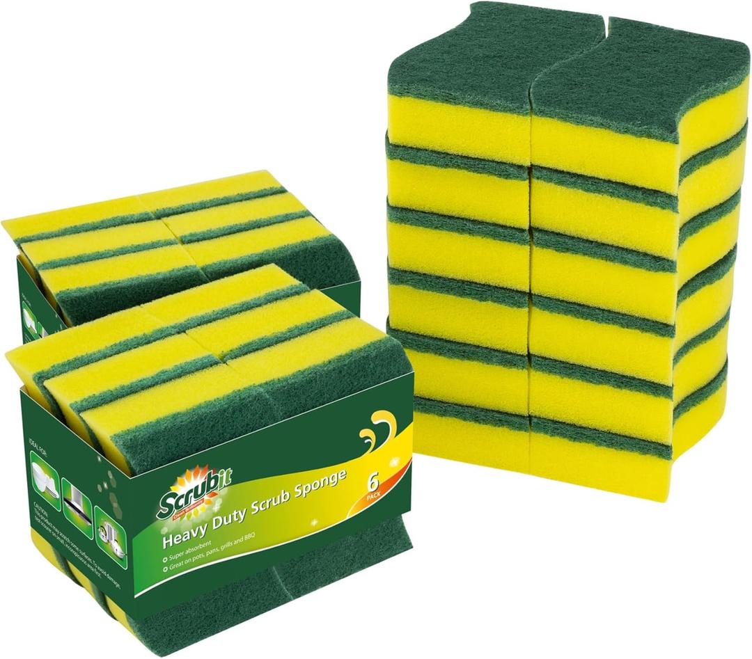 (24 Pack) Heavy Duty Scrub Sponges by SCRUBIT  Kitchen Dish, Sink and Bathroom Cleaning Scrubber Sponge - with Non-Smell Scouring Pad [New Packaging]