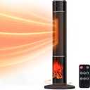 ROVSUN 1500W Electric Space Heater w/Remote & 3D Flame, 33" Portable Tower Heater w/Oscillating, Timer, Thermostat, Tip-over & Overheat Protection for Indoor Bedroom Living Room Large Room