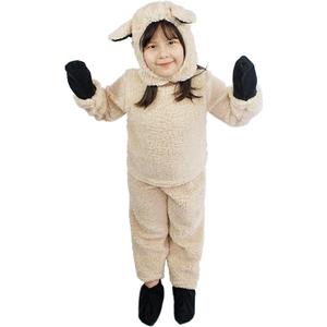 Kids Sheep Costume Fuzzy Little Lamb Halloween Christmas Outfit Long Sleeve Top + Pants + Hat + Gloves + Socks (Small, Beige)