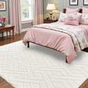 5x7 Cream White Washable Area Rug for Bedroom Living Room, Modern Geometric Shag Non-Slip Rugs, Fluffy Plush Soft Memory Foam Carpet for Kids Girls Room Nursery Decor