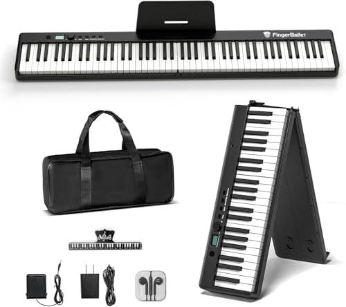 FingerBallet Portable Piano Keyboard, Semi-Weighted Folding Digital Piano 88 Key, Full Size, Wood Grain, Electric Piano Keyboard w/MIDI Bluetooth, Suitable for Adult, Toddler, Kids