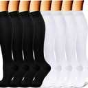 CHARMKING Compression Socks for Women & Men Circulation (8 Pairs) 15-20 mmHg is Best Support for Athletic Running,Cycling (Large-X-Large, 06 Black/Black/Black/White/White)
