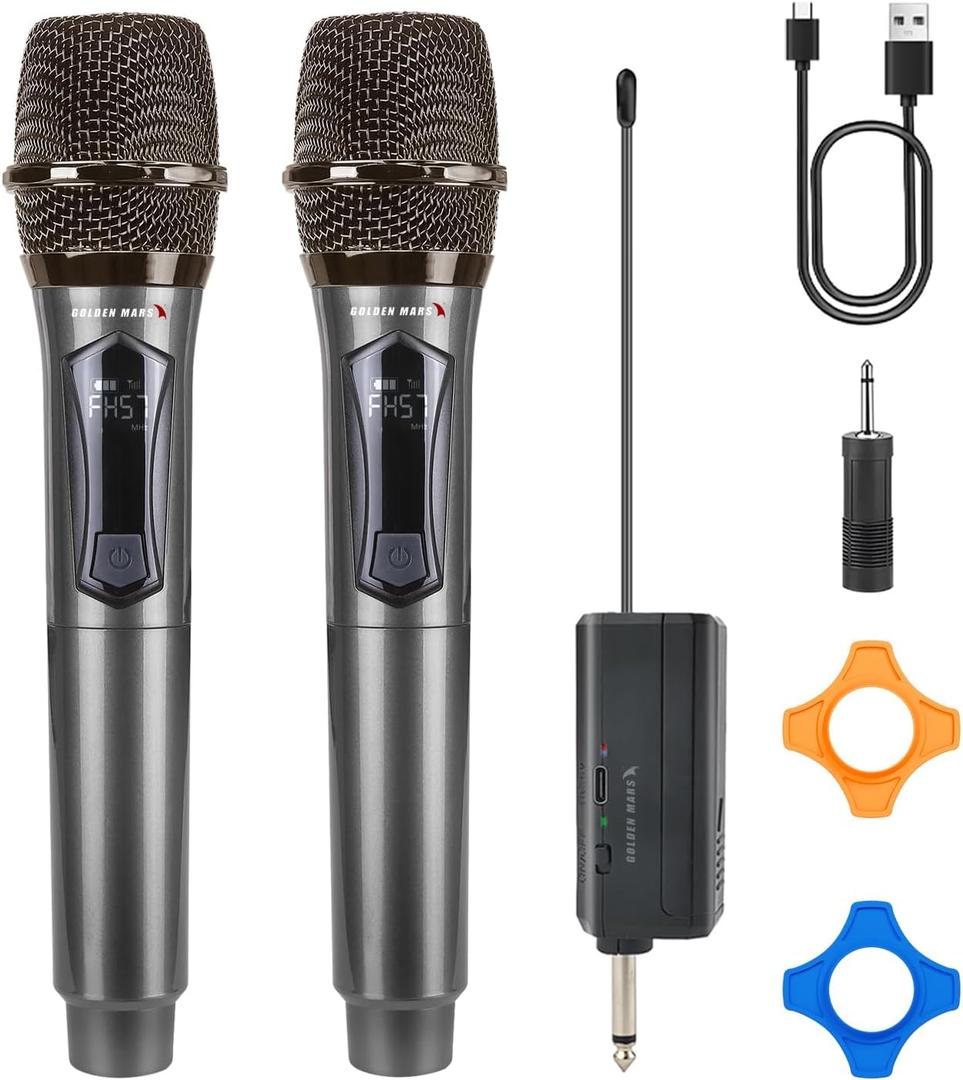 Wireless Handheld Microphones for Singing with 500 FT Reception | 2.4GHz, Rechargeable, Plug and Play, 2 Pack Microphones for Karaoke DJ Party Speech Classroom Wedding Church