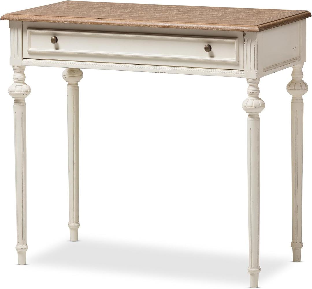 Baxton Studio Caroline French Provincial Weathered Oak and Whitewash Writing Desk, White/Natural 20"D x 39"W x 30"H