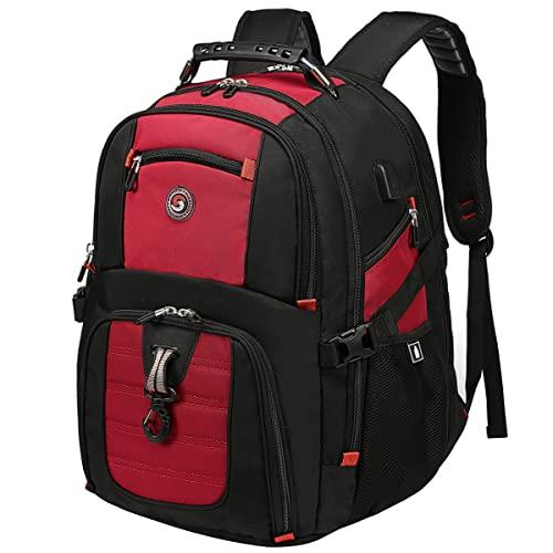 SHRRADOO Extra Large 50L Travel Laptop Backpack with USB Charging Port, College High School Backpack Airline Approved Business Work Bag Fit 17 Inch Laptops for Men Women, Red
