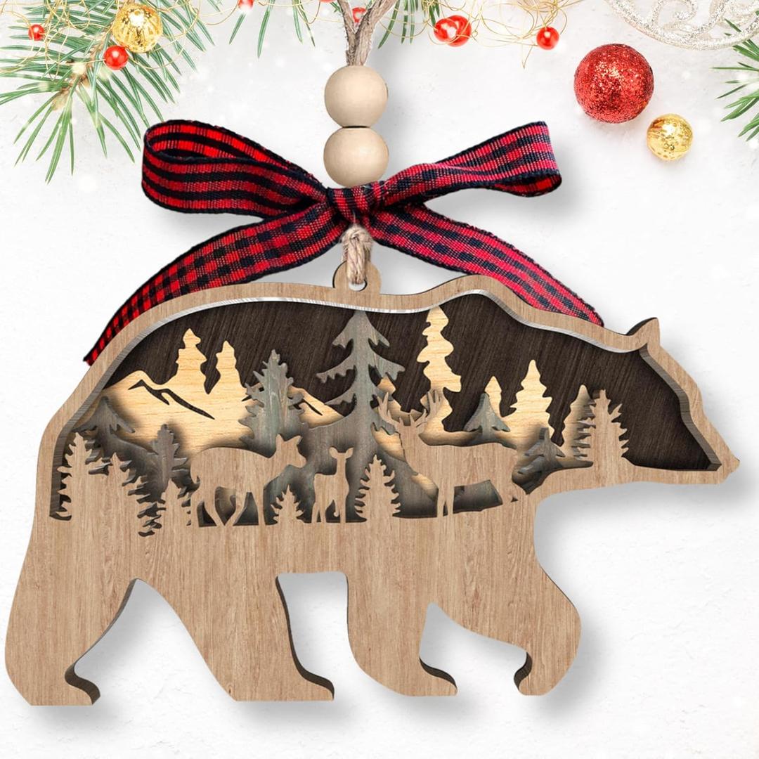 10 x Pawzity Bear Ornaments - Bear Ornaments for Christmas Tree - Animals Gifts for Bears Lovers, Women, Men - Wood Christmas Hanging Ornament