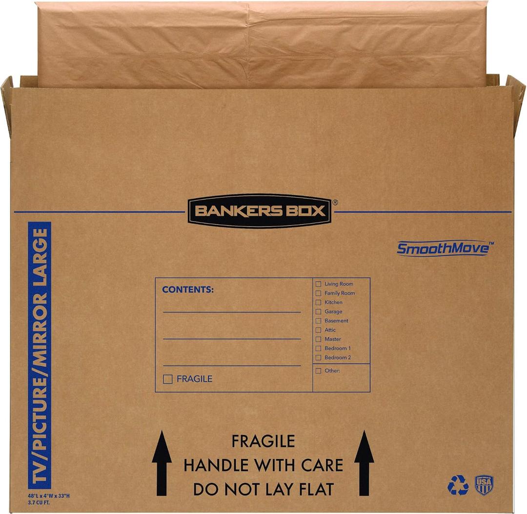 Bankers Box Large Moving Box, Up to 55" TV/Picture/Mirror, 4-Pack, 48 x 4 x 33 Inches (7711301)