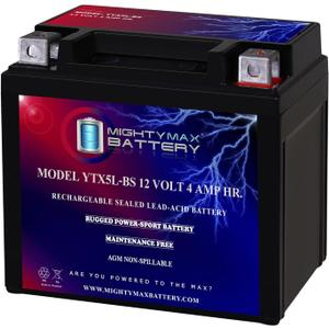 Mighty Max Battery YTX5L-BS -12 Volt 4 AH, 80 CCA, Rechargeable Maintenance Free SLA AGM Motorcycle Battery, Standard