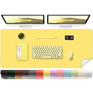 Leather Desk Pad Protector, 47.2'' x 23.6'', Suede Base Sewing Desk Blotter, Non-Slip Office Mat, Waterproof Writing Pad - Yellow