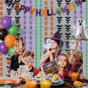 2 x ADLKGG Halloween Party Decorations, 2Pcs Orange Purple Black Green Bat Spider Ghost Witch Hat Pattern Foil Fringe Curtains, Halloween Party Streamers Photo Booth Props for Birthday Anniversary