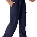 keriffe Women's Cargo Pants Quick Dry Lightweight Water-Resistant Hiking Pants Elastic High Waisted Drawstring 4 Pockets (Navy Blue)