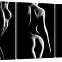 MAMAGO Sexy Naked Woman Canvas Wall Art Abstract Black and White Poster Woman Body Painting 3 Piece Minimalist Home Decor for Bedroom Living Room Framed Easy to Hang-24"x36"x3pcs