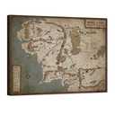 GUTTATY Middle Earth Map Canvas Wall Art, Vintage Style Fantasy Poster, Antique Toned Canvas Prints, Rustic Wall Hanging Artwork for Study Room, Office or Game Room Decor, 18x24 Inch