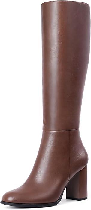 Knee High Boots for Women Chunky Low Heel Fashion Round Toe Tall Boots, Size 7.5