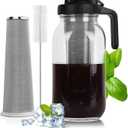 Cold Brew Coffee Maker - 64 Oz Heavy-Duty Glass Mason Jar Pitcher with Stainless Steel Filter, Leak-Proof Lid, Ergonomic Handle & Precision Pour Spout  Ideal for Iced Coffee, Tea, Cold Brew (Black)