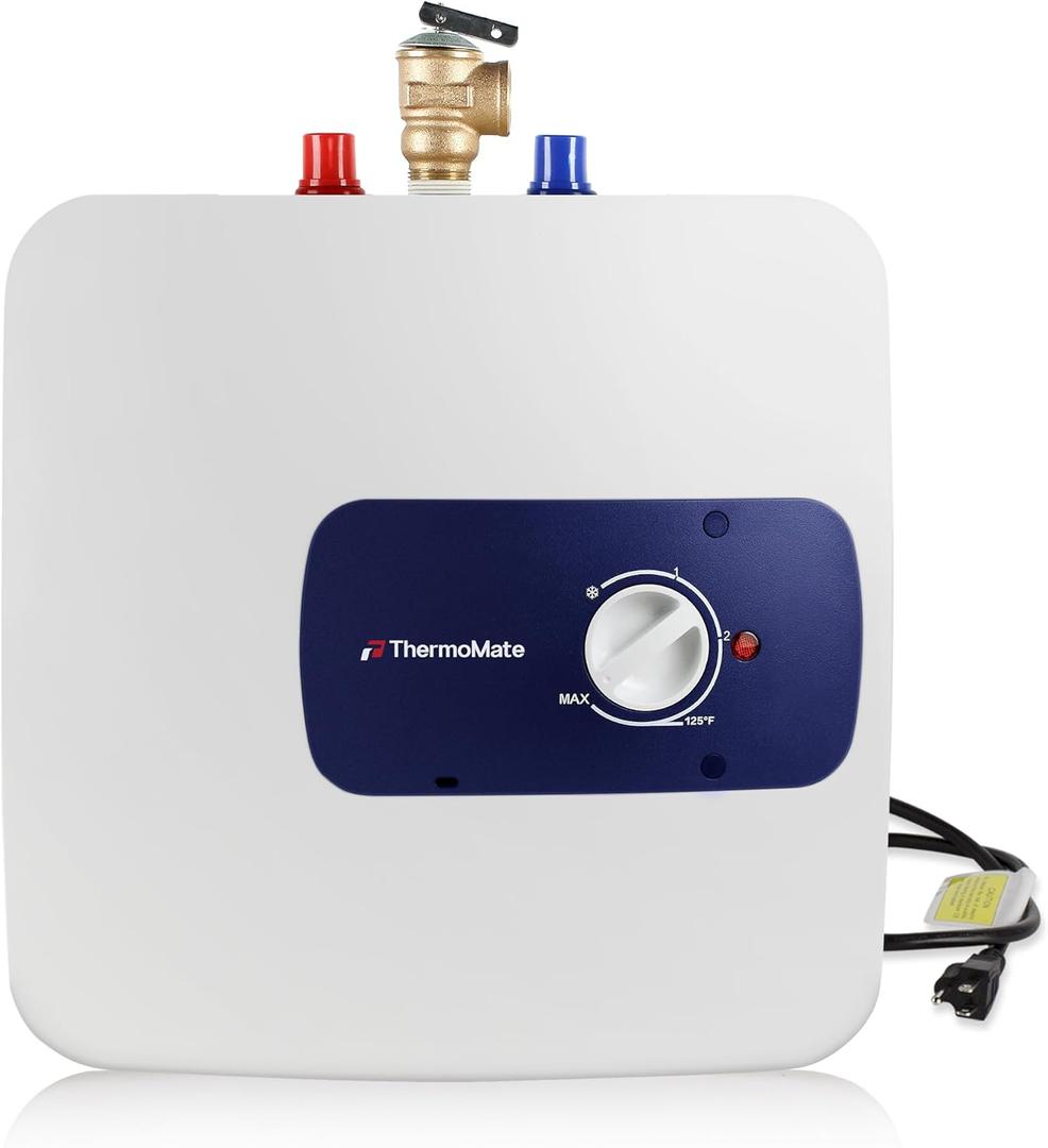 ThermoMate Mini Tank Water Heater Electric, 4 Gallons Small Under Sink Water Heater for Point of Use Instant Hot Water 110V 120V, Wall or Floor Mounted, UL Listed ES400, White