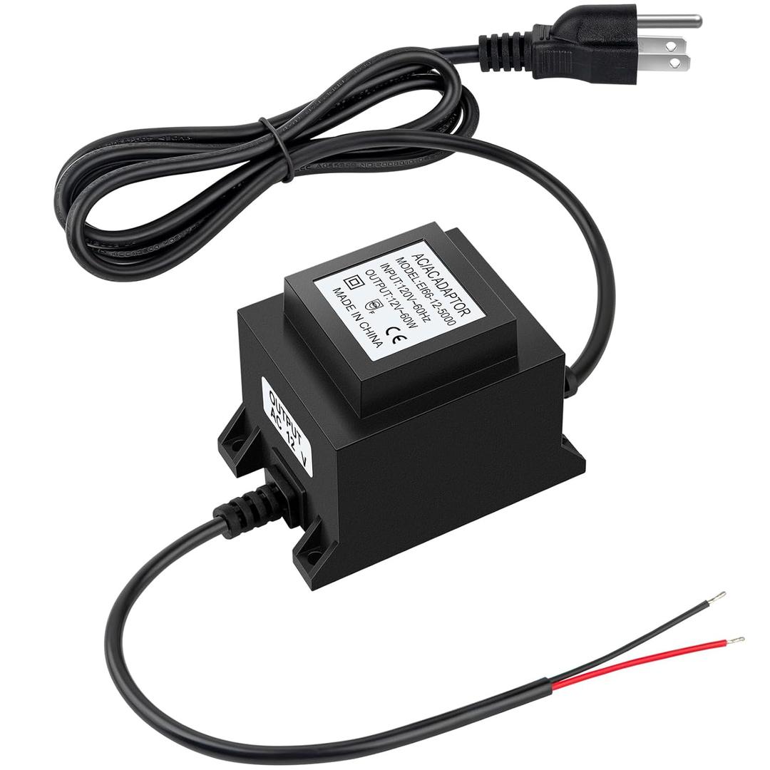 Outdoor Low Voltage Transformer 110/120V AC to AC 12V 5A 60W, Low Voltage Landscape Transformer, Power Supply Waterproof for Landscape Lighting, Fountain Lighting, Pool Light