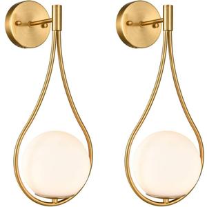 HOLKIRT Mid-Century Modern Wall Sconces Bathroom Globe Vanity Light Fixture Brass Set of 2 (2 Pack-Brass)
