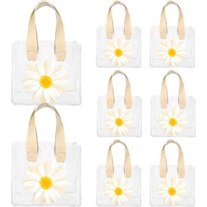 Whaline 12Pcs Daisy Floral Clear PVC Gift Bags with Handle Cute Flower Reusable Transparent Treat Bags for Mother's Day Wedding Birthday Baby Shower Bridesmaid Party Favor