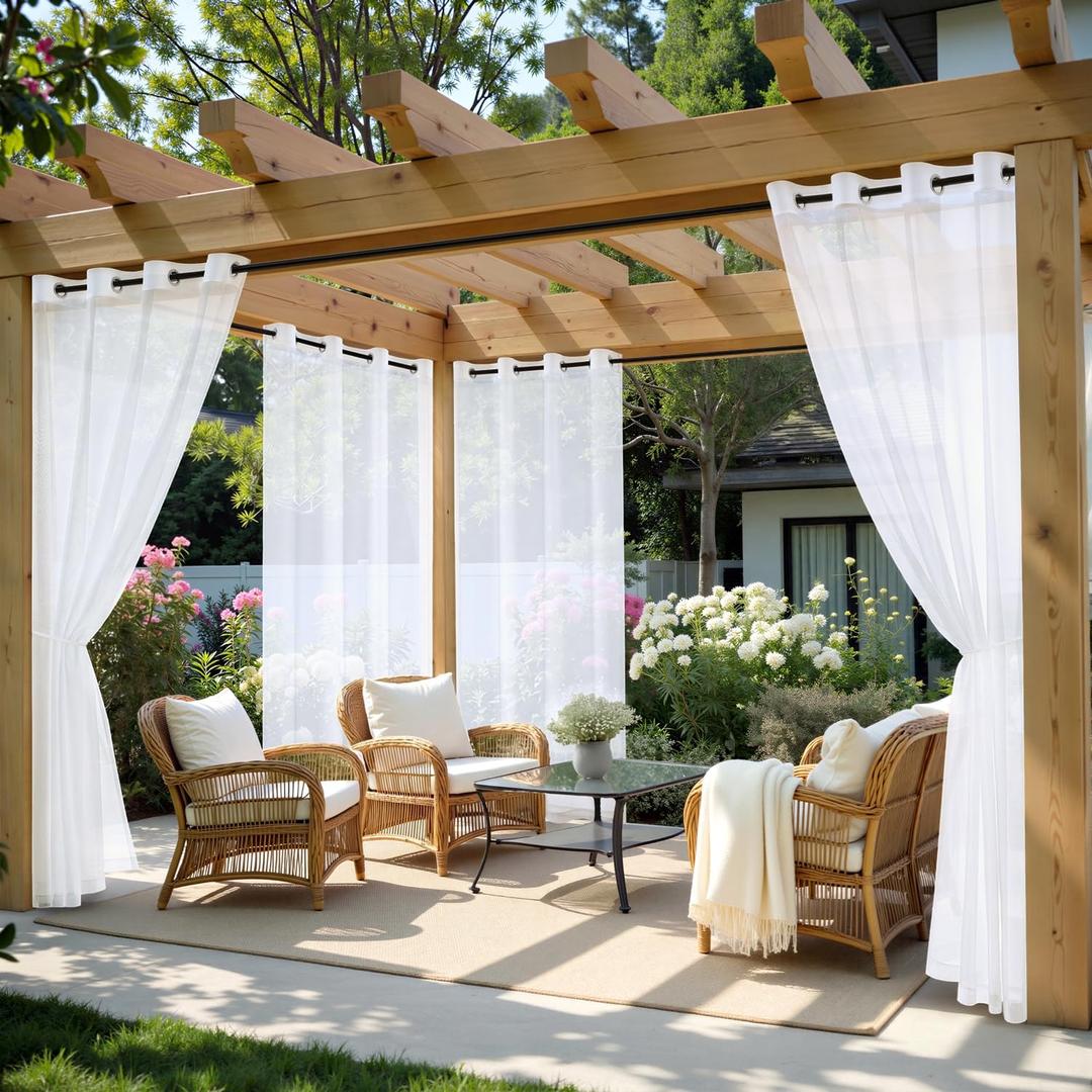 MIULEE White Outdoor Curtain for Patio Waterproof, 4 Panels 54 x 84 Inch - Grommet Outside Sheer Curtains for Gazebo/Pergola/Cabana/Porch/Balcony