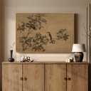 Framed Vintage Botanical Birds on Branch Wall Art, Retro Neutral Still Life Canvas Artwork for Walls, Elegant Rustic Painting Print for Living Room Bedroom Dining Room Office Wall Decor, 36x24 Inch
