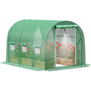 Greenhouse with Watering System, 10x7x7 Outdoor Greenhouse with 6 Mesh Windows and 1 Door, Easy Water and Irrigate Plants Green House (Green, 10x7x7 ft w/ Irrigation System)