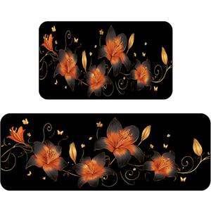 Set of 2 Kitchen Rugs - 17"x47"+17"x30" Kitchen Mats for Floor Washable Non Slip Front Door Mat Floor Rug for Home Kitchen Decorations, Sink, Office, Laundry (Lily)