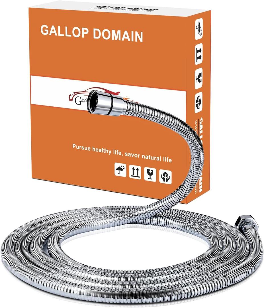 Shower Hose Extension 118'', Extra Long 304 Stainless Steel 10 Ft Handheld Shower Hose Attachment - Encrypted Anti-Tangle Flexible Chrome Connection Fit G 1/2" x G 1/2"