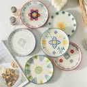 UniqueLife Hand-Painted 6 Inch Dessert Plates Set of 6, Mixed Design Ceramic Appetizer Snack Salad Plates, Microwave Dishwasher Oven Safe Small Plates for Cake Bread Fruit, Gift-Ready -Mixed