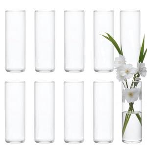 9 Pack Glass Vases for Centerpieces, 8 Inch Tall Small Clear Glass Flower Vase Cylinder Vases for Centerpieces Wedding Home Table Decor