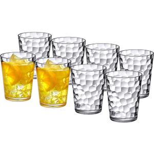 Amazing Abby - Iceberg - 10-Ounce Plastic Tumblers (Set of 8), Plastic Drinking Glasses, All-Clear Reusable Cups, Stackable, BPA-Free, Shatter-Proof, Dishwasher-Safe