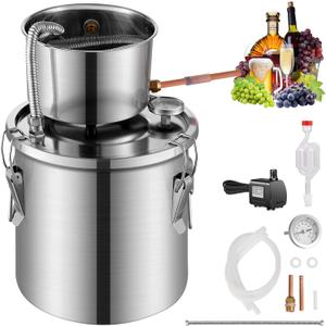 VEVOR Alcohol Still, 3 Gal / 11.4 L Stainless Steel Water Alcohol Distiller with Coil Cooling, Home Brewing Refining Fermentation Kit with Dual Display Thermometer, for Wine Whisky Brandy, Silver