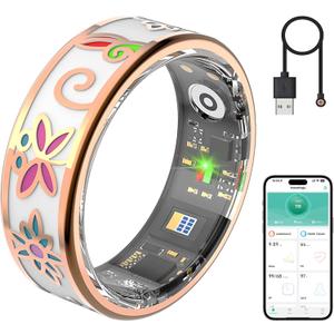 Enamel Craft Smart Ring for Women & Men, No Subscription Fitness Tracker with Heart Rate, Sleep Tracking, SpO2  IP68 for iOS & Android (Enamel Color, 11)
