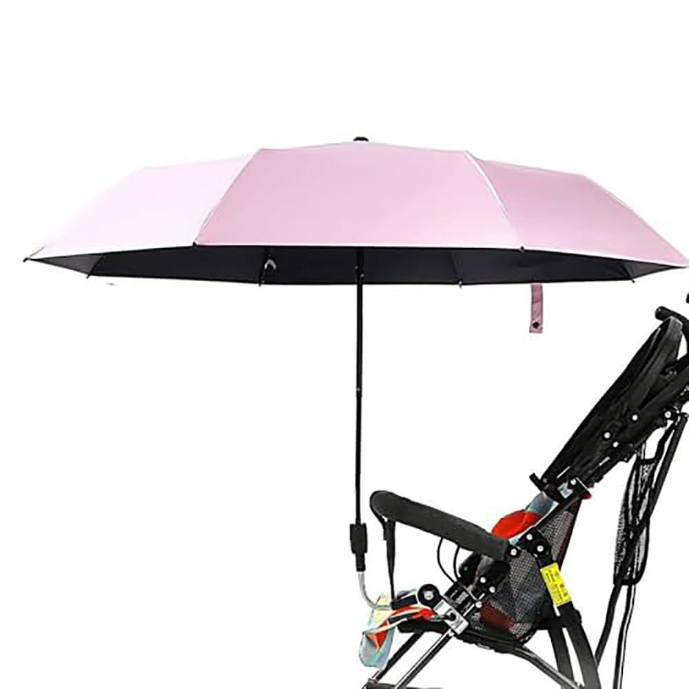 Universal Baby Parasol, Baby Stroller Sun Shade Sun Protection Sun Shade for Strollers, Waterproof Umbrella for Trolley Bike, Bicycle Umbrella with Holder Clip Clamp（Pink）