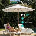9FT/10FT Bamboo Patio Umbrella, Large Outdoor Umbrella with UPF 50+ Sun Protection, Rope Pulley Lift & Push-Button Tilt, 8-Rib Ventilated Canopy for Garden, Deck, Backyard & Outdoor Dining