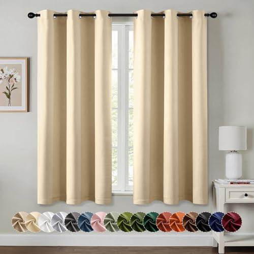 Cream Beige Blackout Curtains for Bedroom Living Room 35×35 Inches 2 panels, Thermal Insulated Room Darkening Drapes Solid Grommet Top Noise Reducing Light Blocking Window Curtains 35x35 Inch