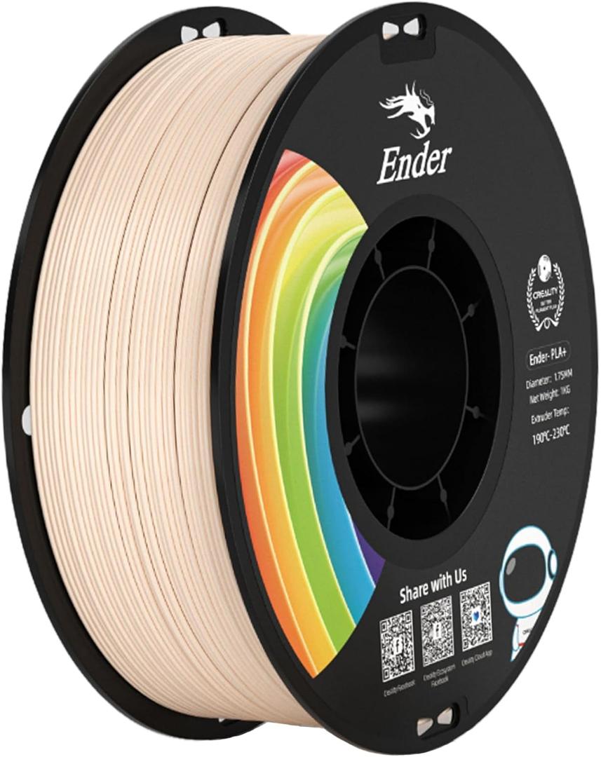 Creality 3D Printer Filament 1.75mm, Ender PLA+ Filament Strong Toughness No-Tangling Vacuum Packaging 3D Printing Filament Fit Most 3D Printers, 1kg Spool, Accuracy +/- 0.02mm, Beige