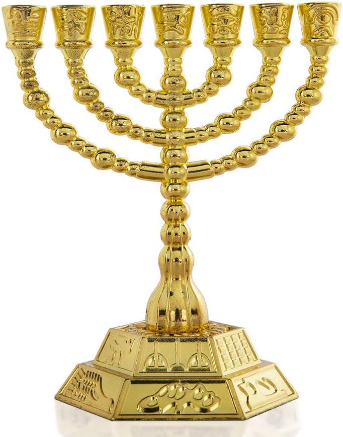 4.3" 7-Branch Hanukkah Menorah Candle Holder for Shabbat,Tabernacle, Menorahs for Chanukah(Gold)