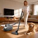 Akitas C11 Bagged Canister Vacuum Cleaner, Light Weight HEPA Filtration, 33ft Cleaning Radius with Retractable Cord, Ideal for Hard Floors & Low-Pile Carpet Extra Floor Brush