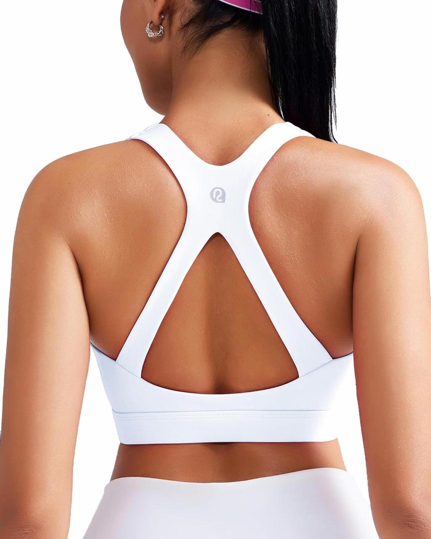 RUNNING GIRL Sports Bra for Women High Support, Molded Cup High Impact Sports Bras with Sewn in Pads Workout Running Bra (Medium, Snow White)