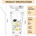 Graduation Gift Cup for Her and Him - Funny 16 Oz Glass Cup with Lid and Straw - The Tassel Was Worth the Hassle Printed - Perfect for College and High School Students