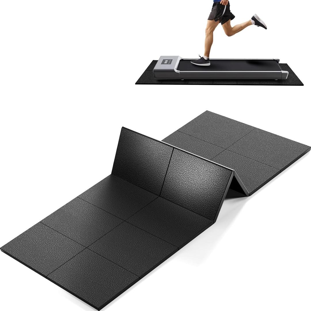 Foldable Treadmill Mat Walking Pads, Bike Exercise Equipment Mat, 1/4" Thick, 68"x24" Anti-Slip Waterproof Floor Protector for Carpet, Home Hardwood, Home Gyms, Workout Fitness Machines, Yoga, Gift (Black)